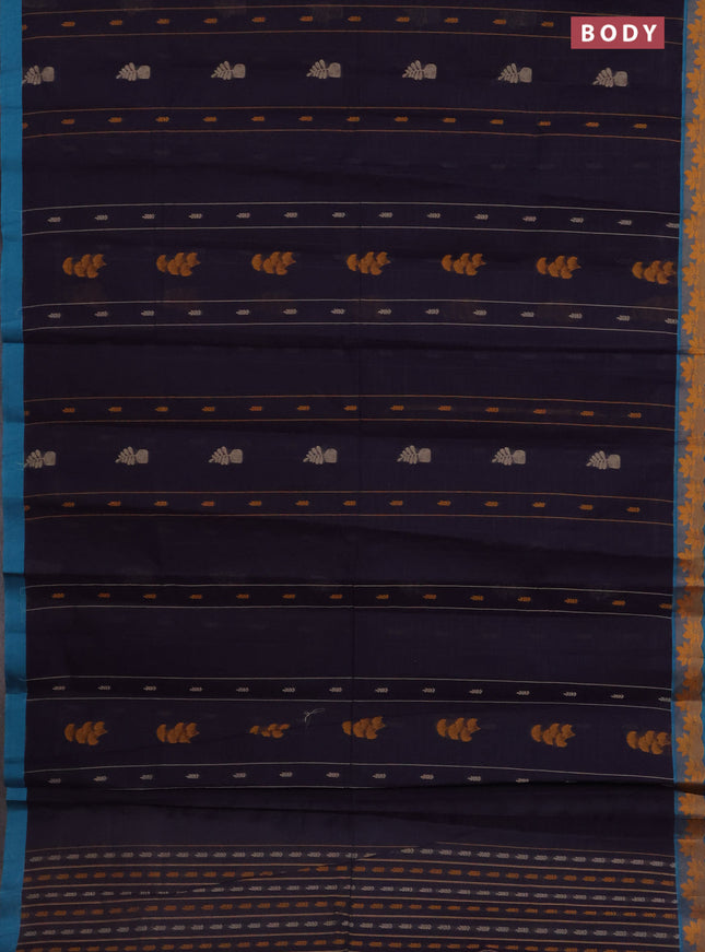 Nithyam cotton saree wine shade and teal green with allover thread weaves & buttas and thread woven border