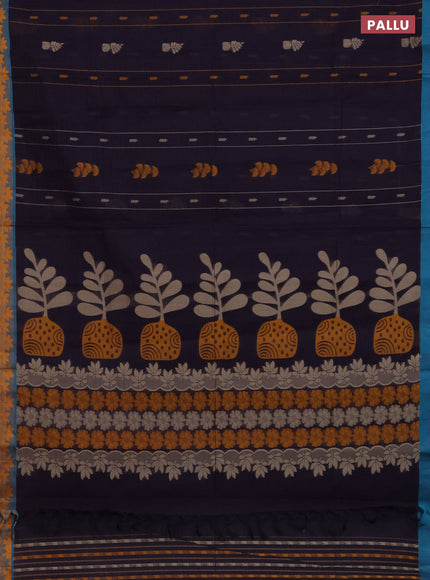 Nithyam cotton saree wine shade and teal green with allover thread weaves & buttas and thread woven border