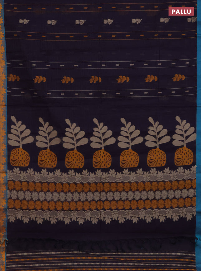 Nithyam cotton saree wine shade and teal green with allover thread weaves & buttas and thread woven border