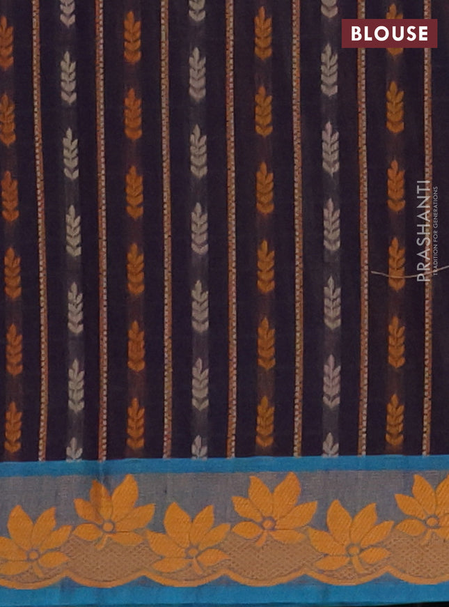 Nithyam cotton saree wine shade and teal green with allover thread weaves & buttas and thread woven border