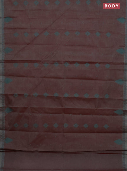 Nithyam cotton saree dual shade of greenish maroon with thread woven buttas and thread woven border