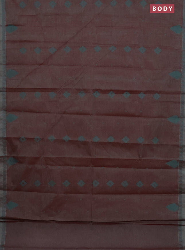 Nithyam cotton saree dual shade of greenish maroon with thread woven buttas and thread woven border