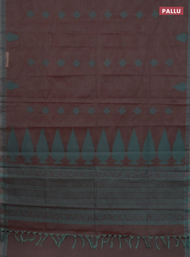 Nithyam cotton saree dual shade of greenish maroon with thread woven buttas and thread woven border