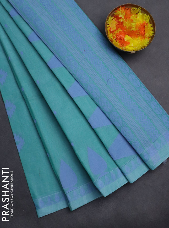 Nithyam cotton saree teal blue with thread woven buttas and thread woven border