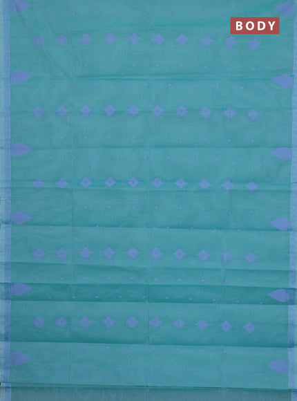 Nithyam cotton saree teal blue with thread woven buttas and thread woven border