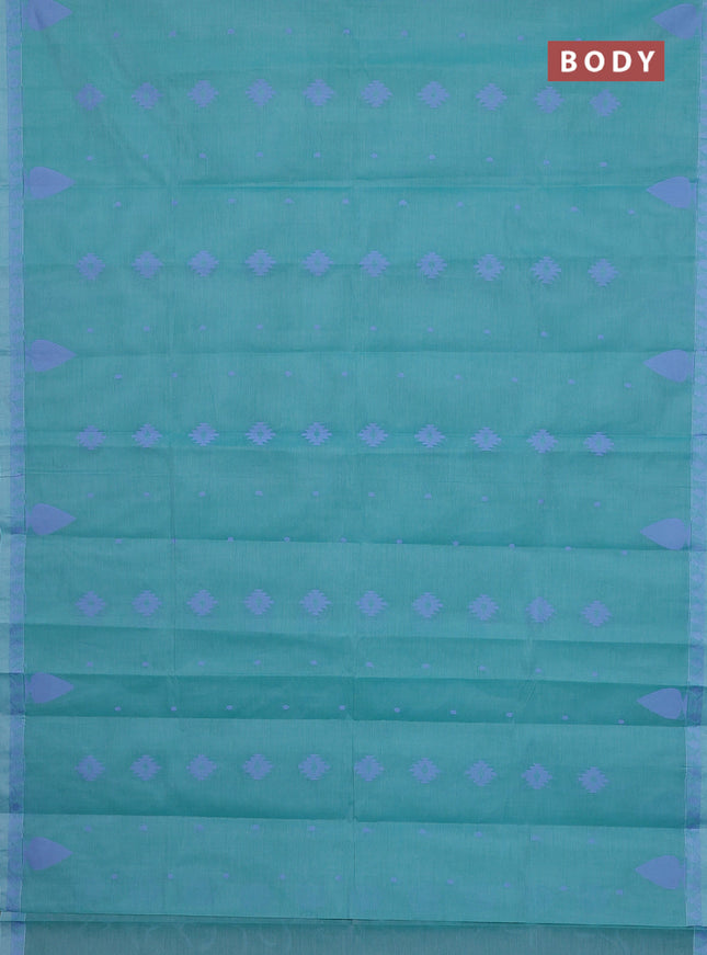 Nithyam cotton saree teal blue with thread woven buttas and thread woven border