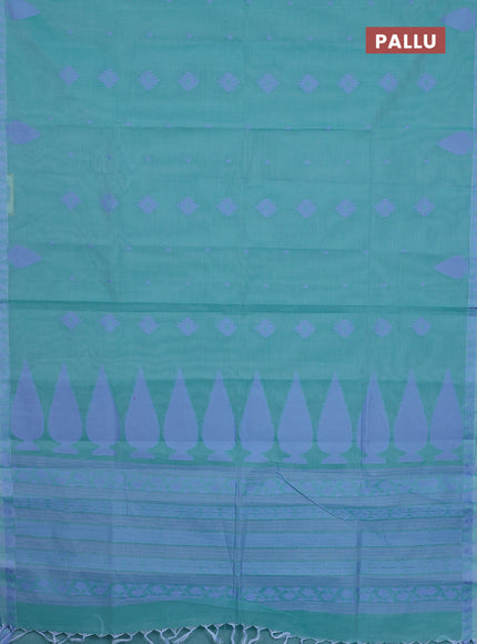 Nithyam cotton saree teal blue with thread woven buttas and thread woven border