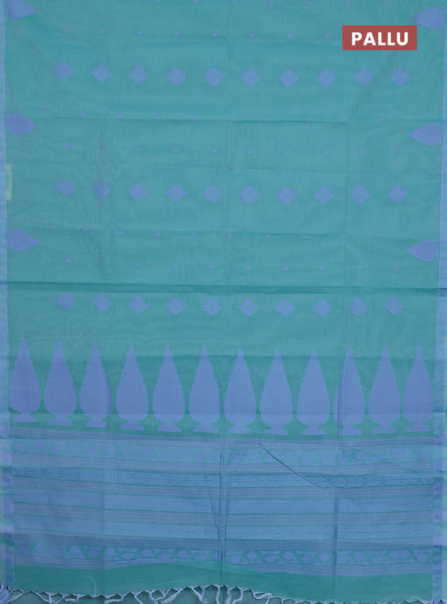 Nithyam cotton saree teal blue with thread woven buttas and thread woven border