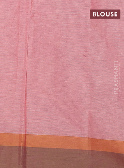 Nithyam cotton saree peach shade and dual shade of green with allover thread weaves and simple border