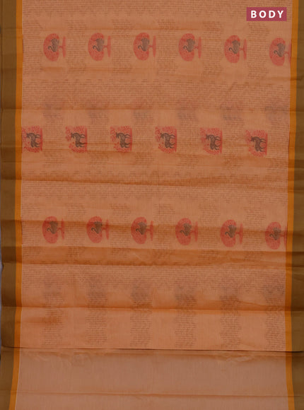 Nithyam cotton saree pale orange and dual shade of sap green with allover thread weaves and simple border