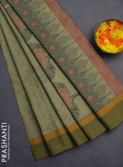Nithyam cotton saree pastel green and sap green with allover thread weaves and simple border
