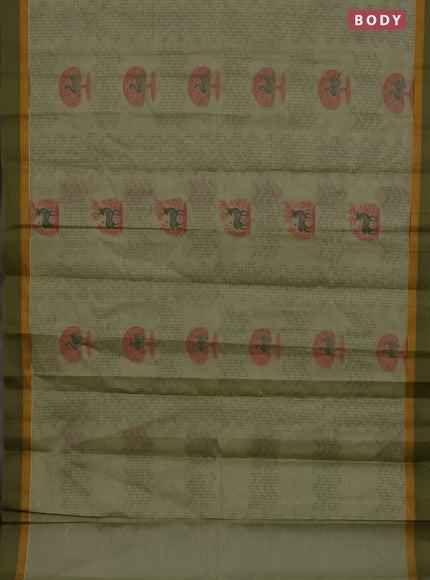 Nithyam cotton saree pastel green and sap green with allover thread weaves and simple border