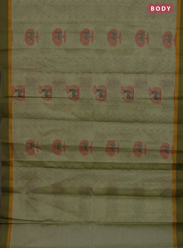 Nithyam cotton saree pastel green and sap green with allover thread weaves and simple border