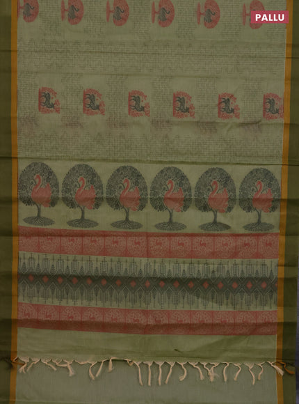 Nithyam cotton saree pastel green and sap green with allover thread weaves and simple border