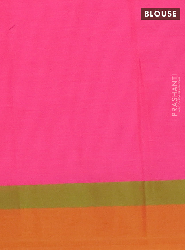 Nithyam cotton saree pink and mustard yellow with allover thread weaves and simple border
