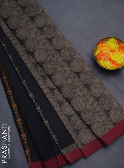 Nithyam cotton saree black and maroon with allover thread weaves and simple border