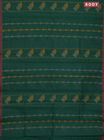 Nithyam cotton saree green and maroon shade with allover thread weaves and simple border
