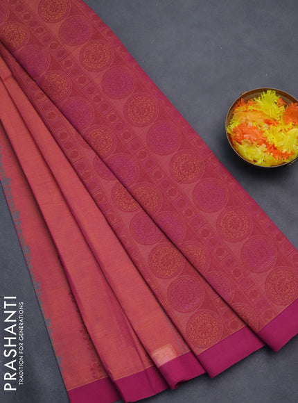 Nithyam cotton saree dual shade of pink and magenta pink with allover thread weaves and simple border