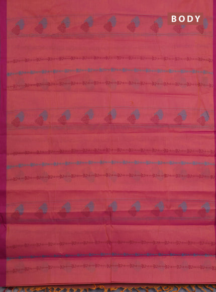 Nithyam cotton saree dual shade of pink and magenta pink with allover thread weaves and simple border