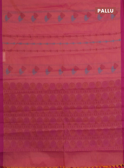 Nithyam cotton saree dual shade of pink and magenta pink with allover thread weaves and simple border