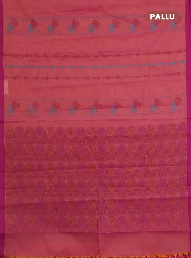 Nithyam cotton saree dual shade of pink and magenta pink with allover thread weaves and simple border