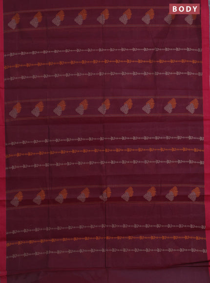 Nithyam cotton saree maroon with allover thread weaves and simple border