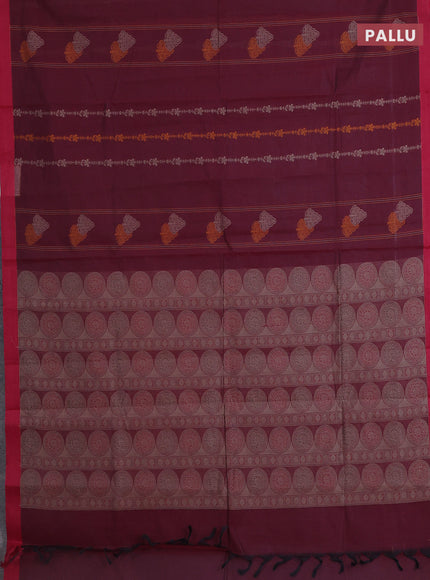 Nithyam cotton saree maroon with allover thread weaves and simple border
