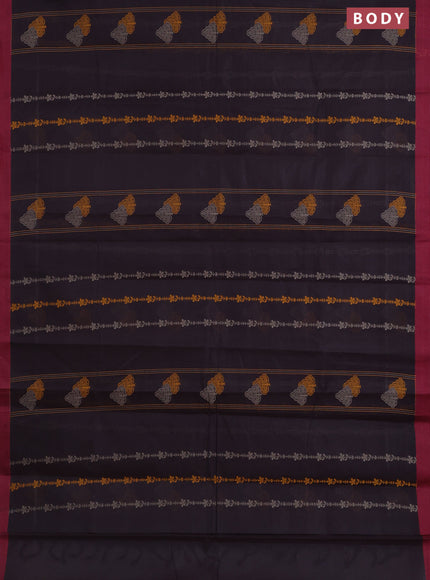 Nithyam cotton saree brown and maroon with allover thread weaves and simple border