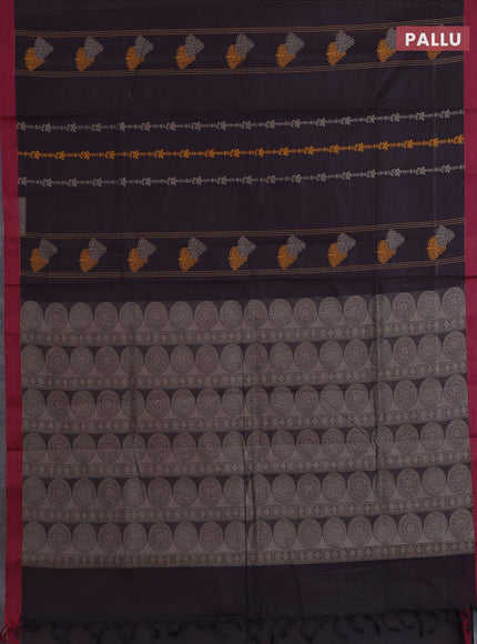 Nithyam cotton saree brown and maroon with allover thread weaves and simple border