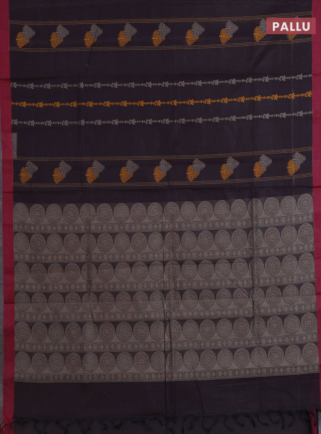 Nithyam cotton saree brown and maroon with allover thread weaves and simple border