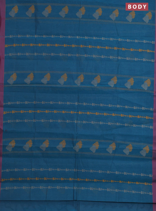 Nithyam cotton saree peacock green and maroon with allover thread weaves and simple border