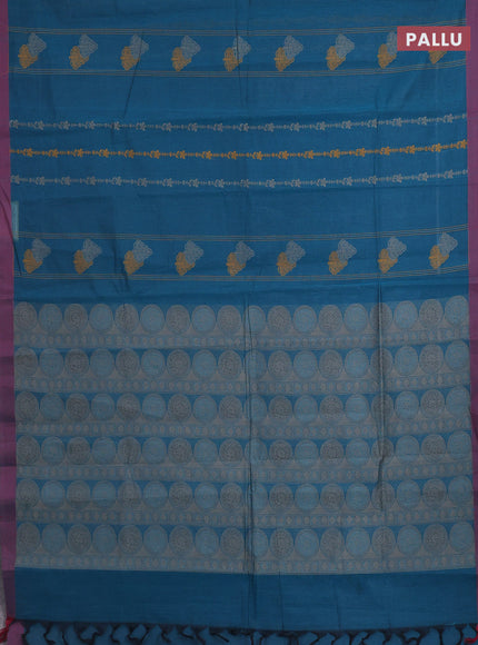 Nithyam cotton saree peacock green and maroon with allover thread weaves and simple border