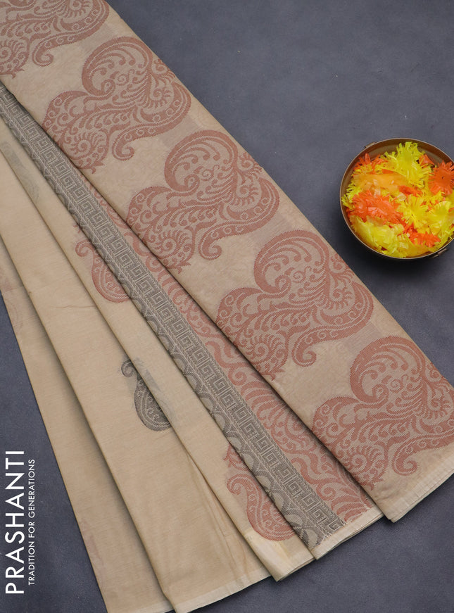 Nithyam cotton saree sandal with thread woven buttas in borderless style