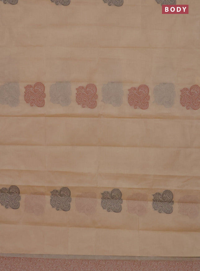 Nithyam cotton saree sandal with thread woven buttas in borderless style