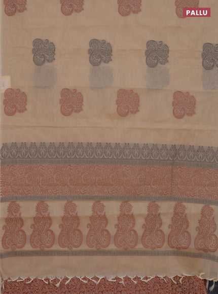 Nithyam cotton saree sandal with thread woven buttas in borderless style