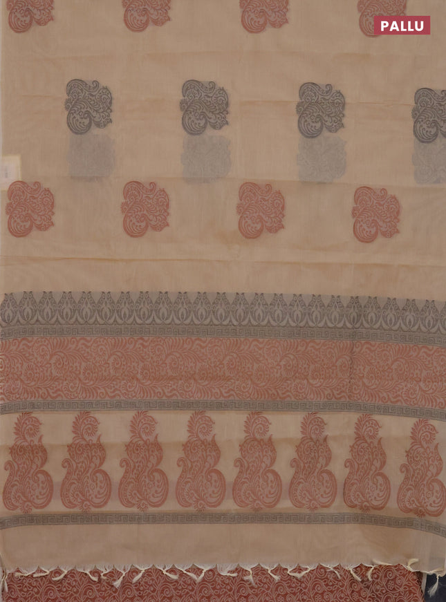 Nithyam cotton saree sandal with thread woven buttas in borderless style