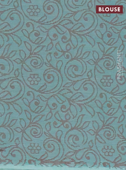 Nithyam cotton saree teal green with thread woven buttas in borderless style