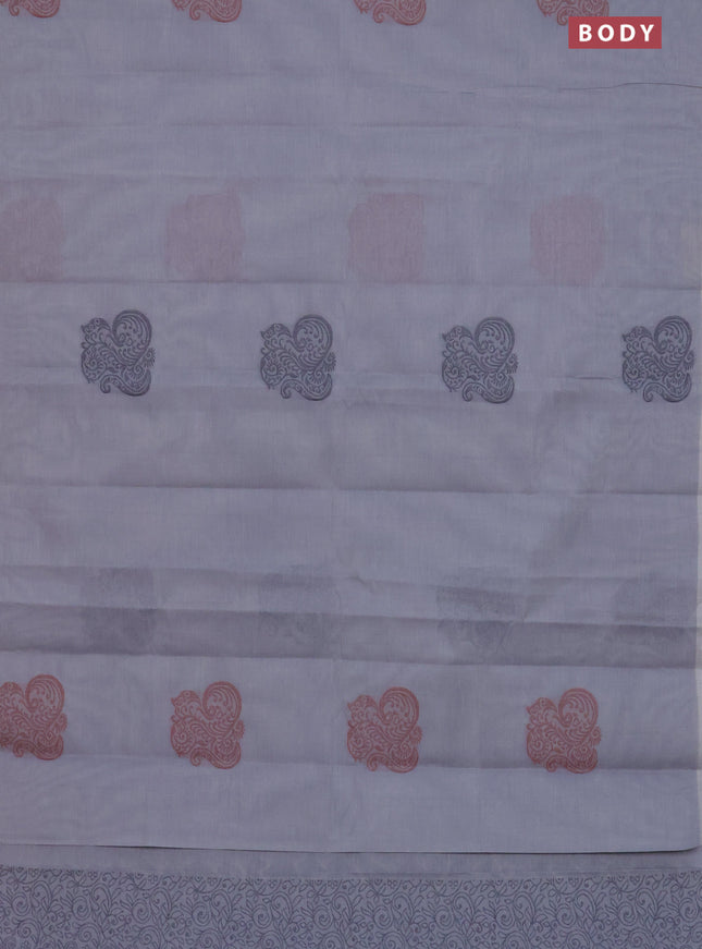Nithyam cotton saree grey with thread woven buttas in borderless style