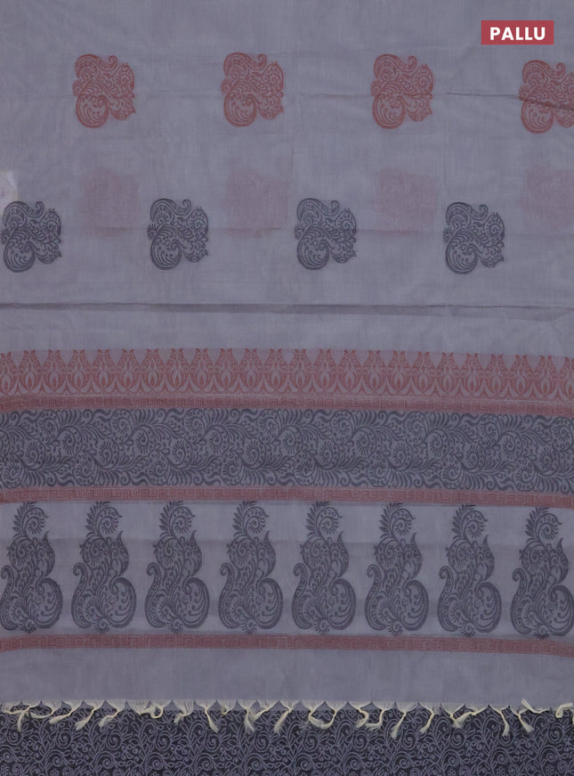 Nithyam cotton saree grey with thread woven buttas in borderless style