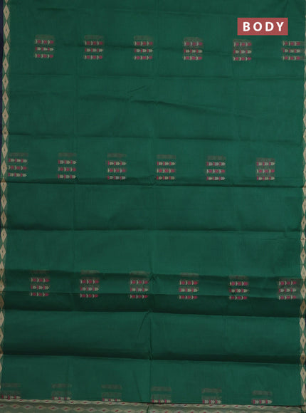 Nithyam cotton saree green and navy blue with thread woven buttas and thread woven border