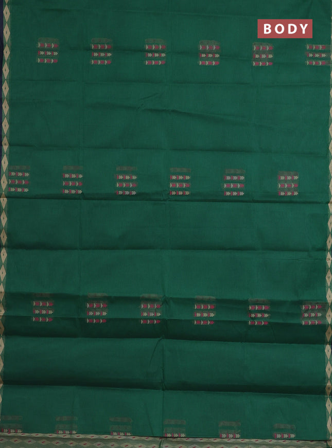 Nithyam cotton saree green and navy blue with thread woven buttas and thread woven border