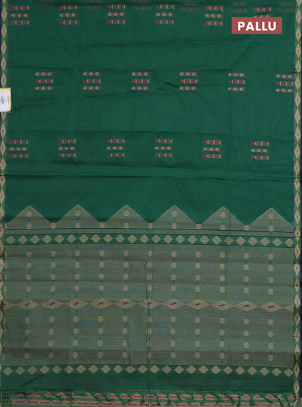 Nithyam cotton saree green and navy blue with thread woven buttas and thread woven border