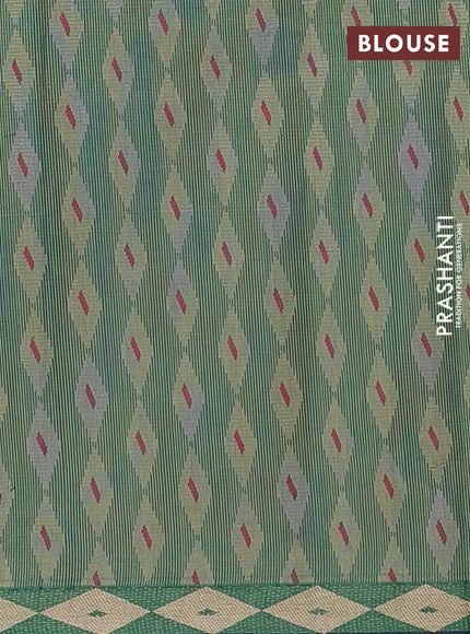 Nithyam cotton saree green and navy blue with thread woven buttas and thread woven border