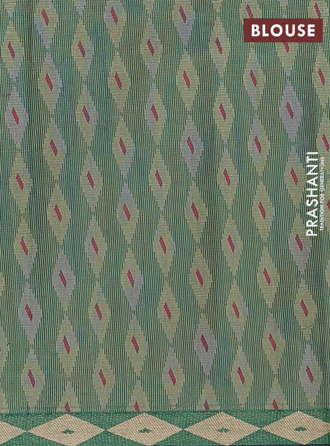 Nithyam cotton saree green and navy blue with thread woven buttas and thread woven border