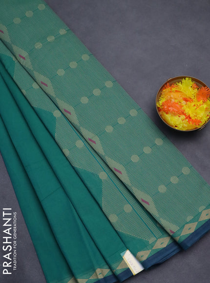 Nithyam cotton saree teal green and blue with thread woven buttas and thread woven border