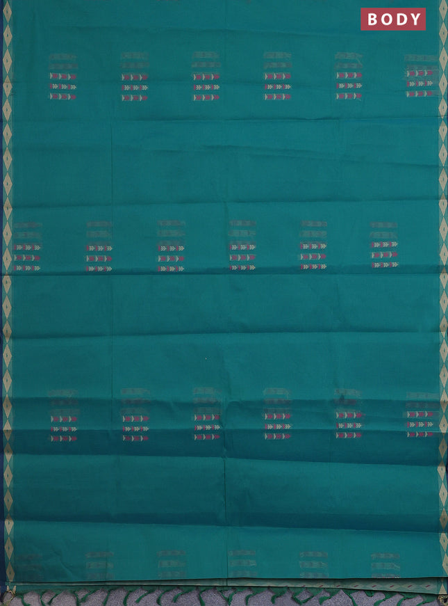 Nithyam cotton saree teal green and blue with thread woven buttas and thread woven border