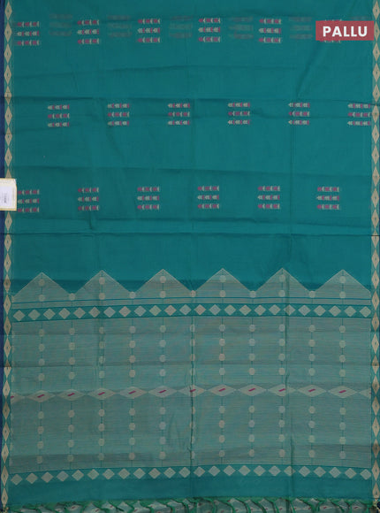 Nithyam cotton saree teal green and blue with thread woven buttas and thread woven border