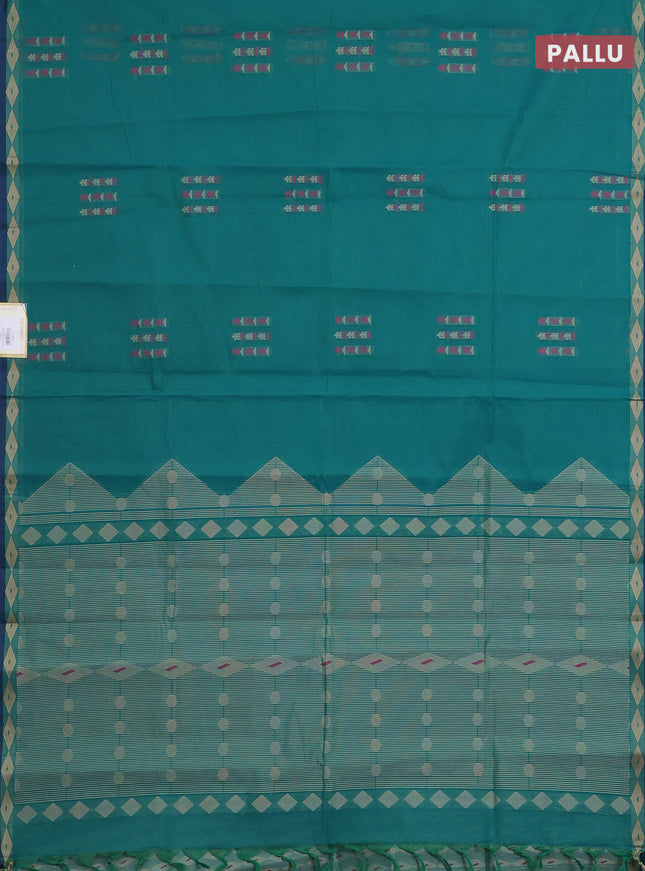 Nithyam cotton saree teal green and blue with thread woven buttas and thread woven border