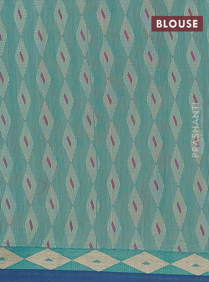 Nithyam cotton saree teal green and blue with thread woven buttas and thread woven border