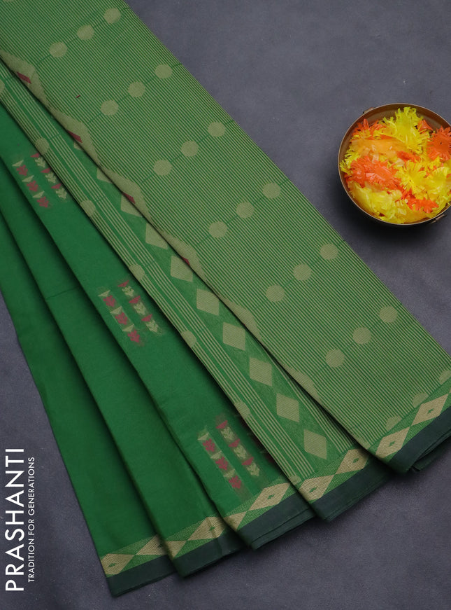 Nithyam cotton saree green with thread woven buttas and thread woven border